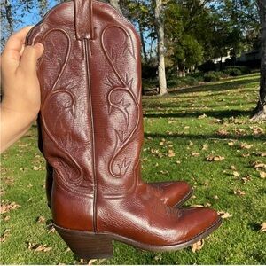 Dan Post Chocolate Brown Red Cherry Undertone Western Leather Cowboy Boots